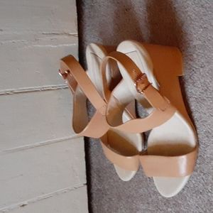 Veronique Branquinho wedge sandals, tan, NEW, sz 38.5/8.5